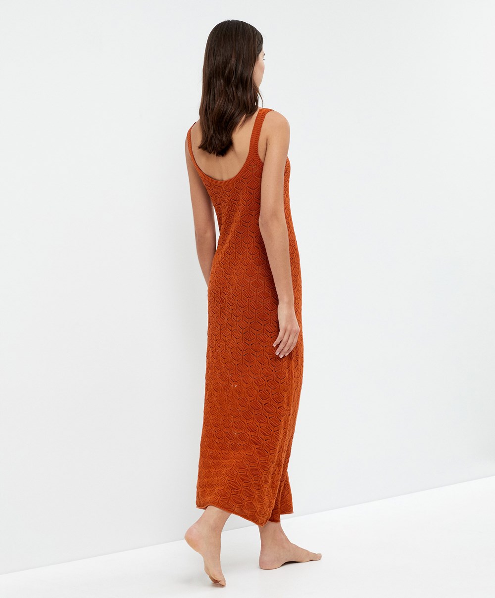 Oysho Long Bomull Crochet Kjoler Oransje | LVSR10347