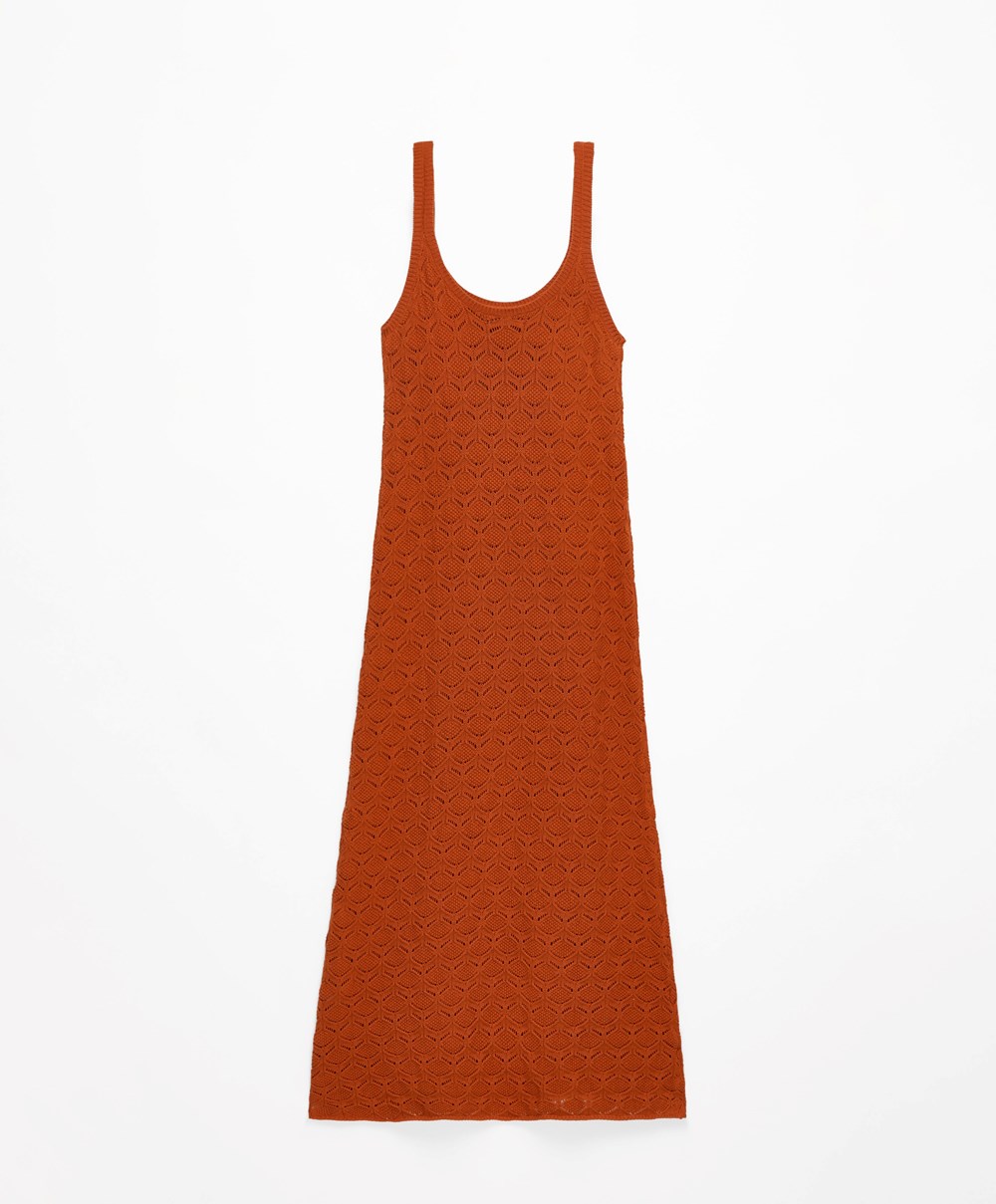 Oysho Long Bomull Crochet Kjoler Oransje | LVSR10347