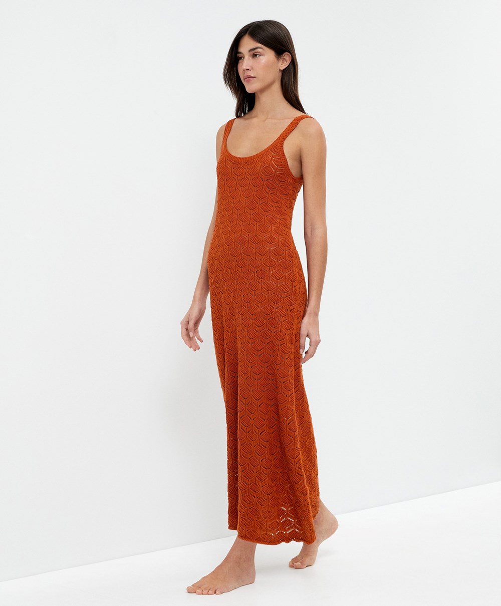 Oysho Long Bomull Crochet Kjoler Oransje | LVSR10347