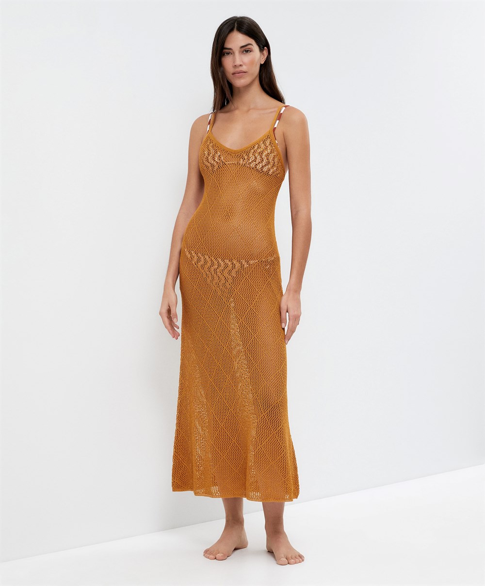 Oysho Long Crochet Kjoler Honey | OPKR80642