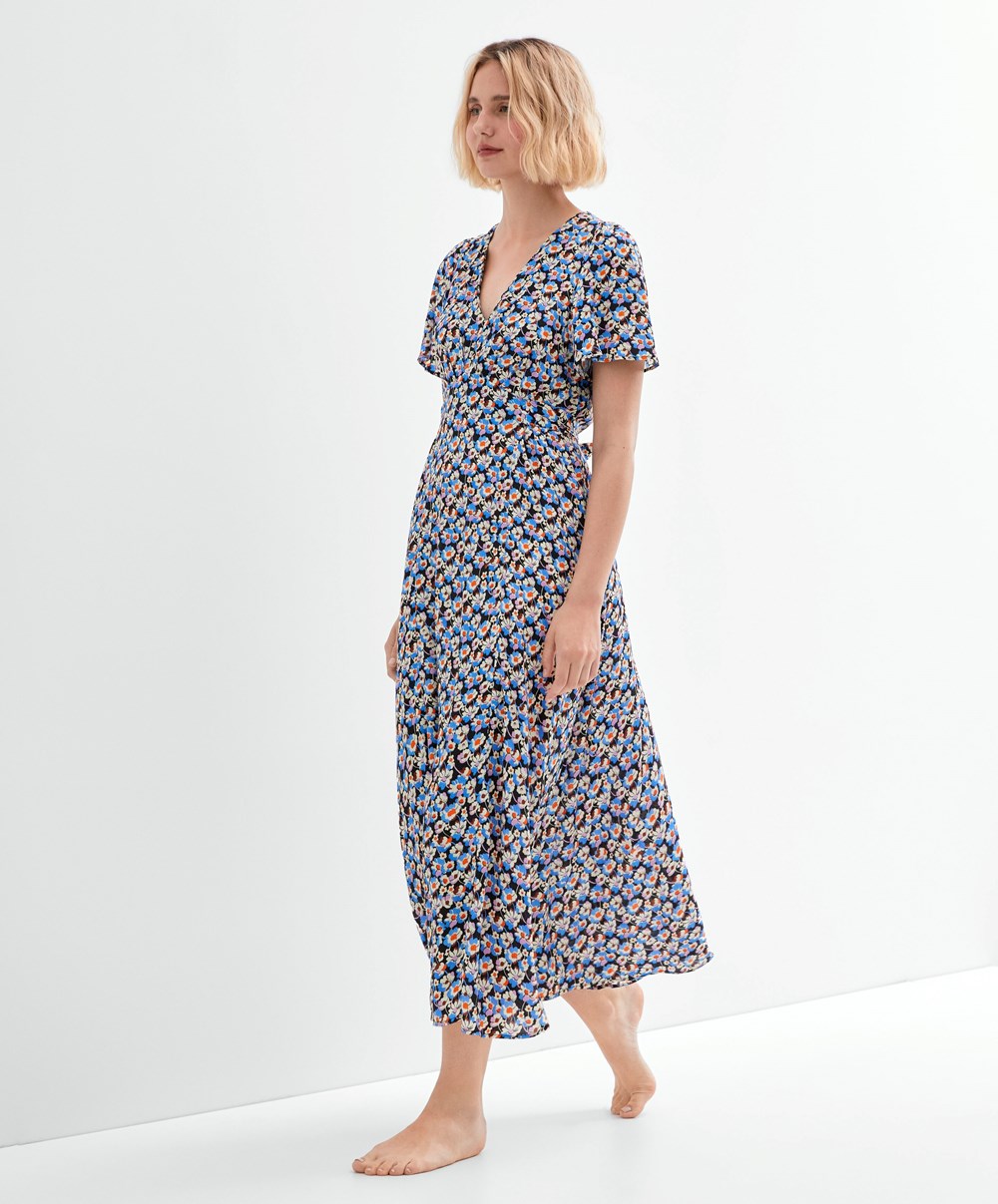 Oysho Long Floral Kjoler Blå | BJOW04952