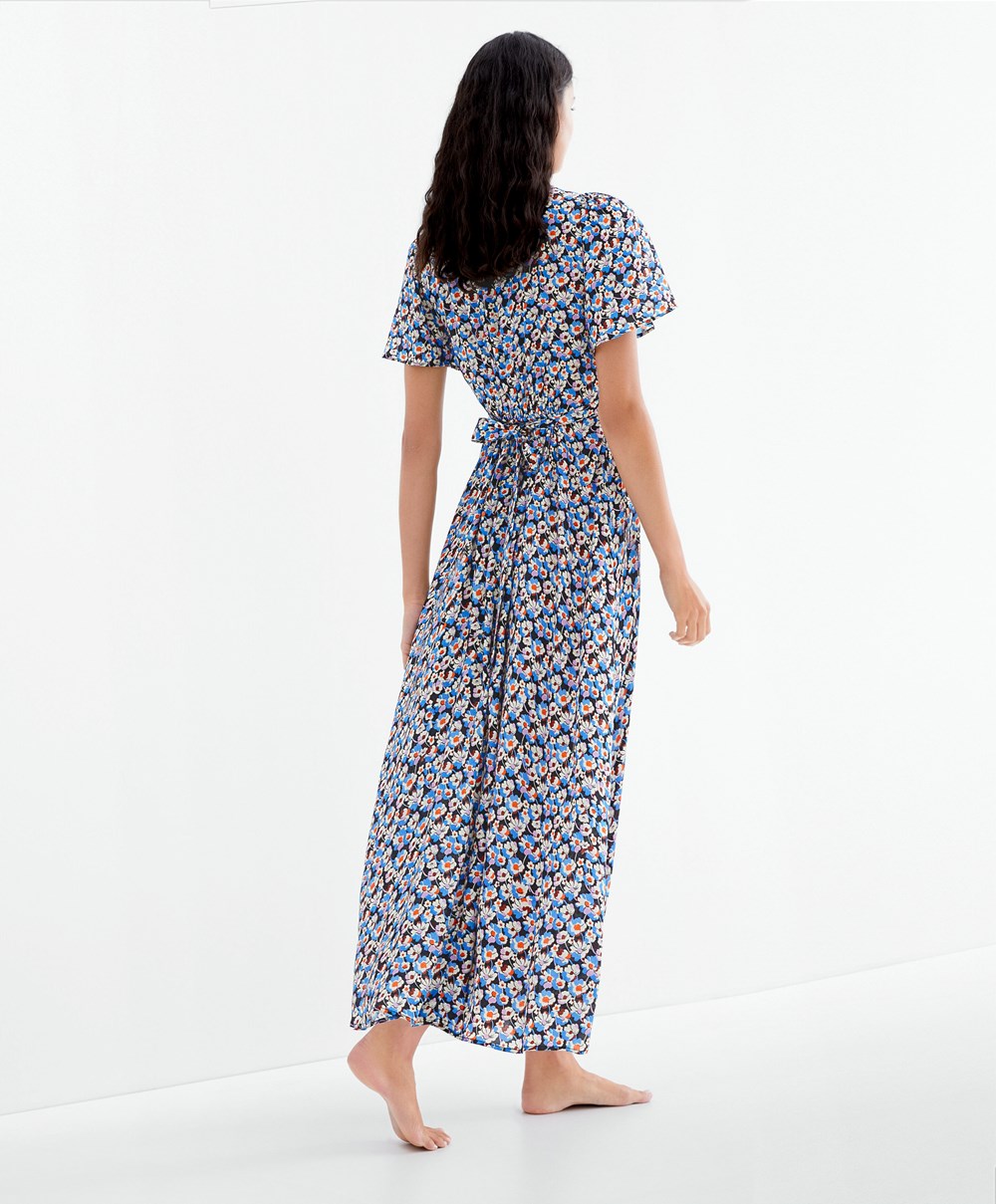 Oysho Long Floral Kjoler Blå | QXES93167