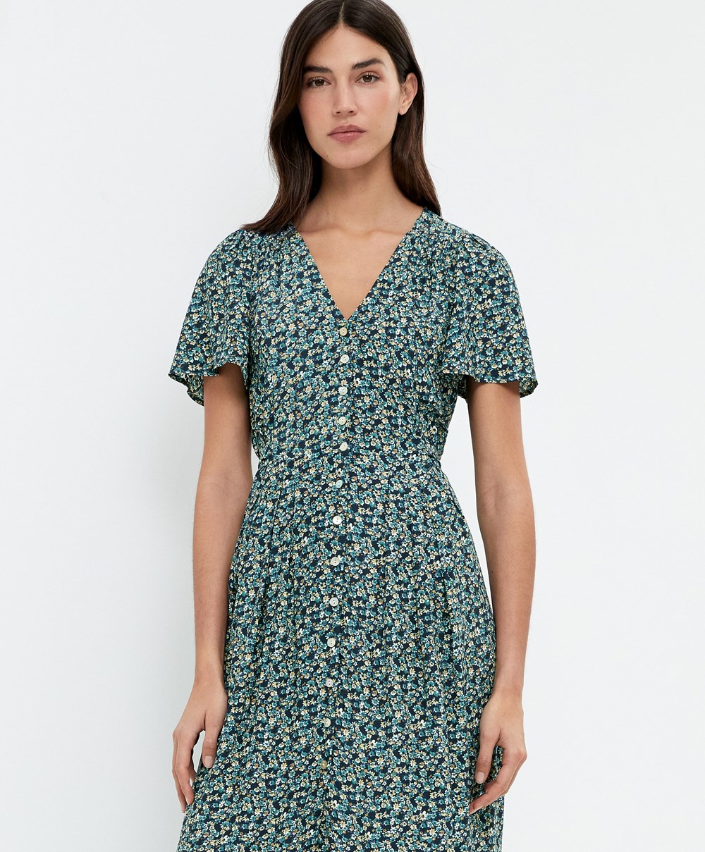 Oysho Long Floral Kjoler Marineblå | HZQS05263