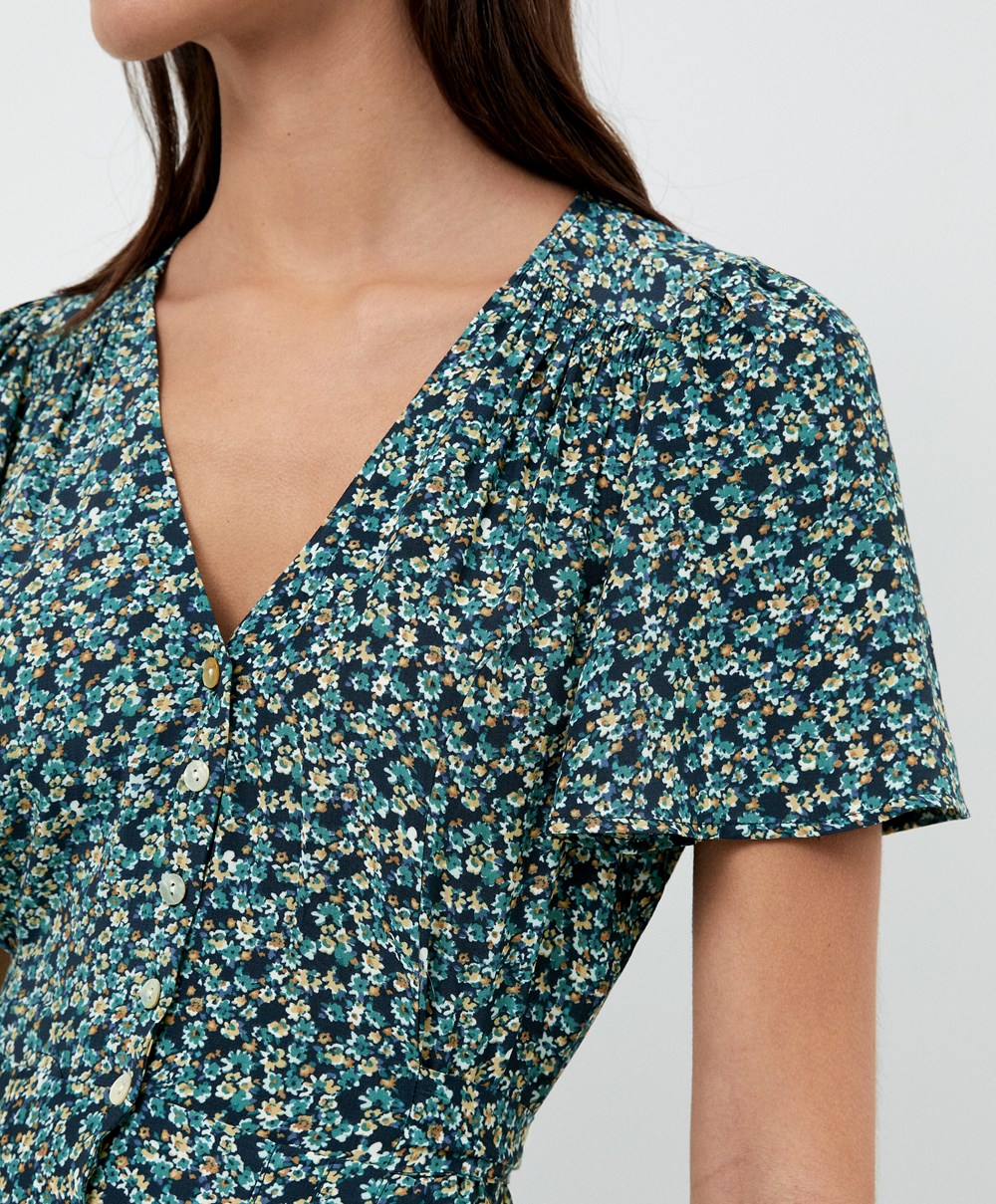 Oysho Long Floral Kjoler Marineblå | HZQS05263