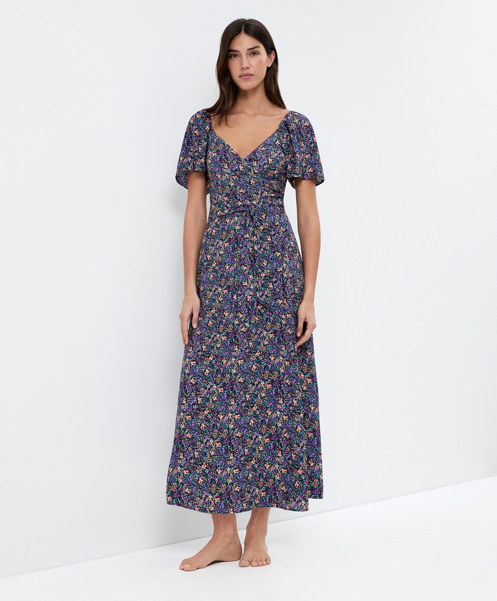 Oysho Long Floral Kjoler Plum | EUQT26901