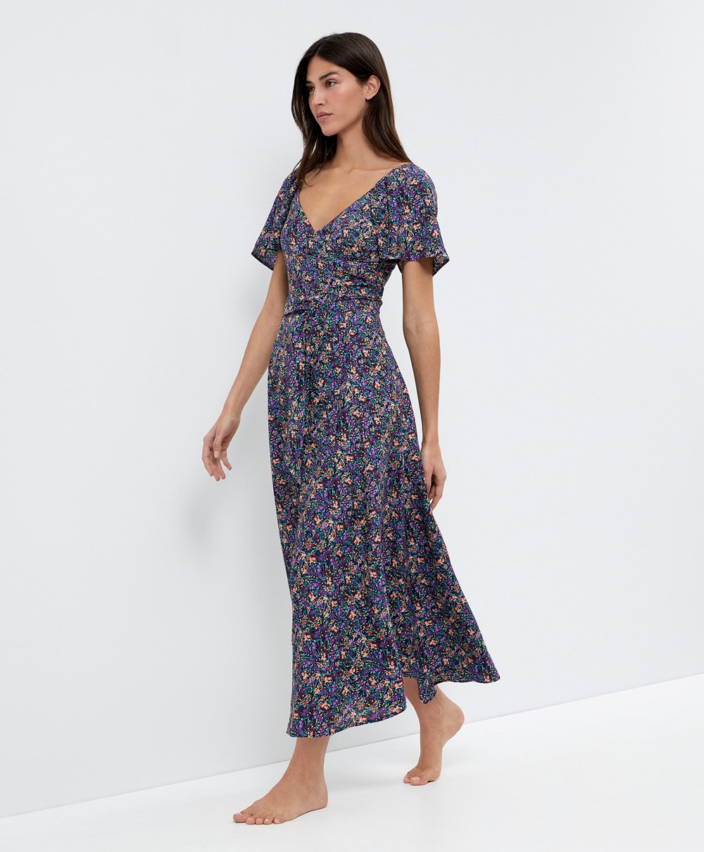 Oysho Long Floral Kjoler Plum | EUQT26901