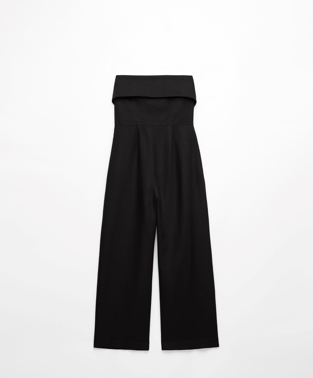 Oysho Long Linen Bandeau Jumpsuit Svarte | JNYA07235