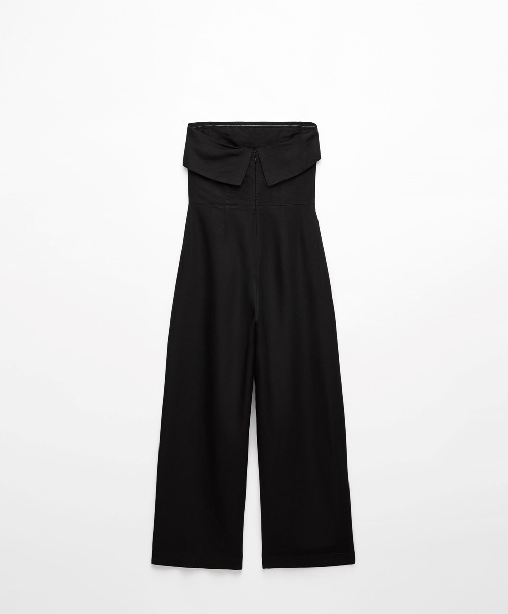 Oysho Long Linen Bandeau Jumpsuit Svarte | JNYA07235