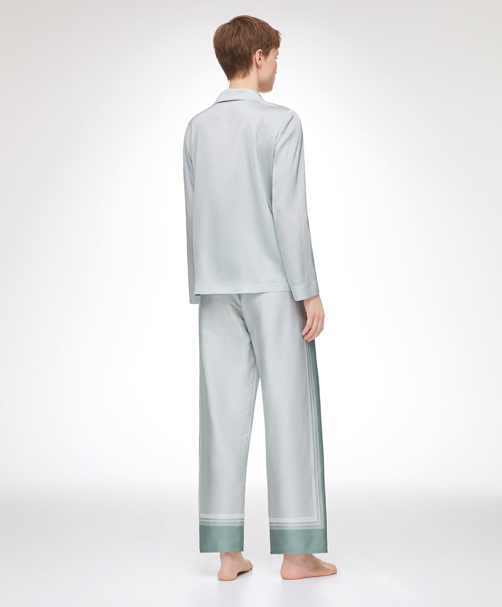 Oysho Long Satin Trousers Grønn | CHEV69473