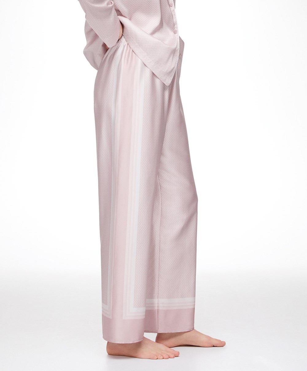 Oysho Long Satin Trousers Rosa | NXAR60752