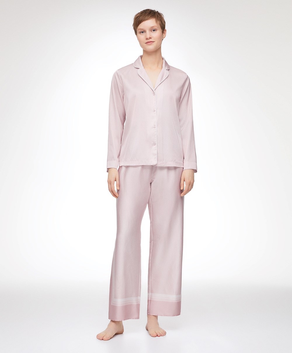 Oysho Long Satin Trousers Rosa | NXAR60752