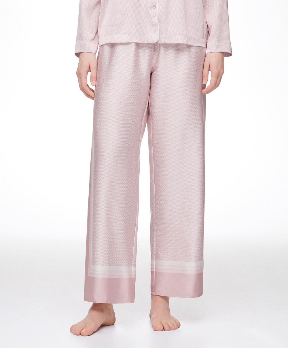 Oysho Long Satin Trousers Rosa | NXAR60752