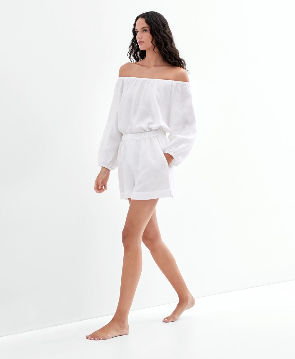 Oysho Long-sleeved 100% Linen Blouse Hvite | ZAHK89506