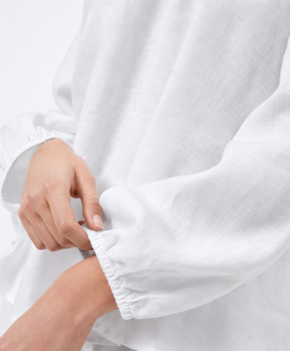 Oysho Long-sleeved 100% Linen Blouse Hvite | ZAHK89506