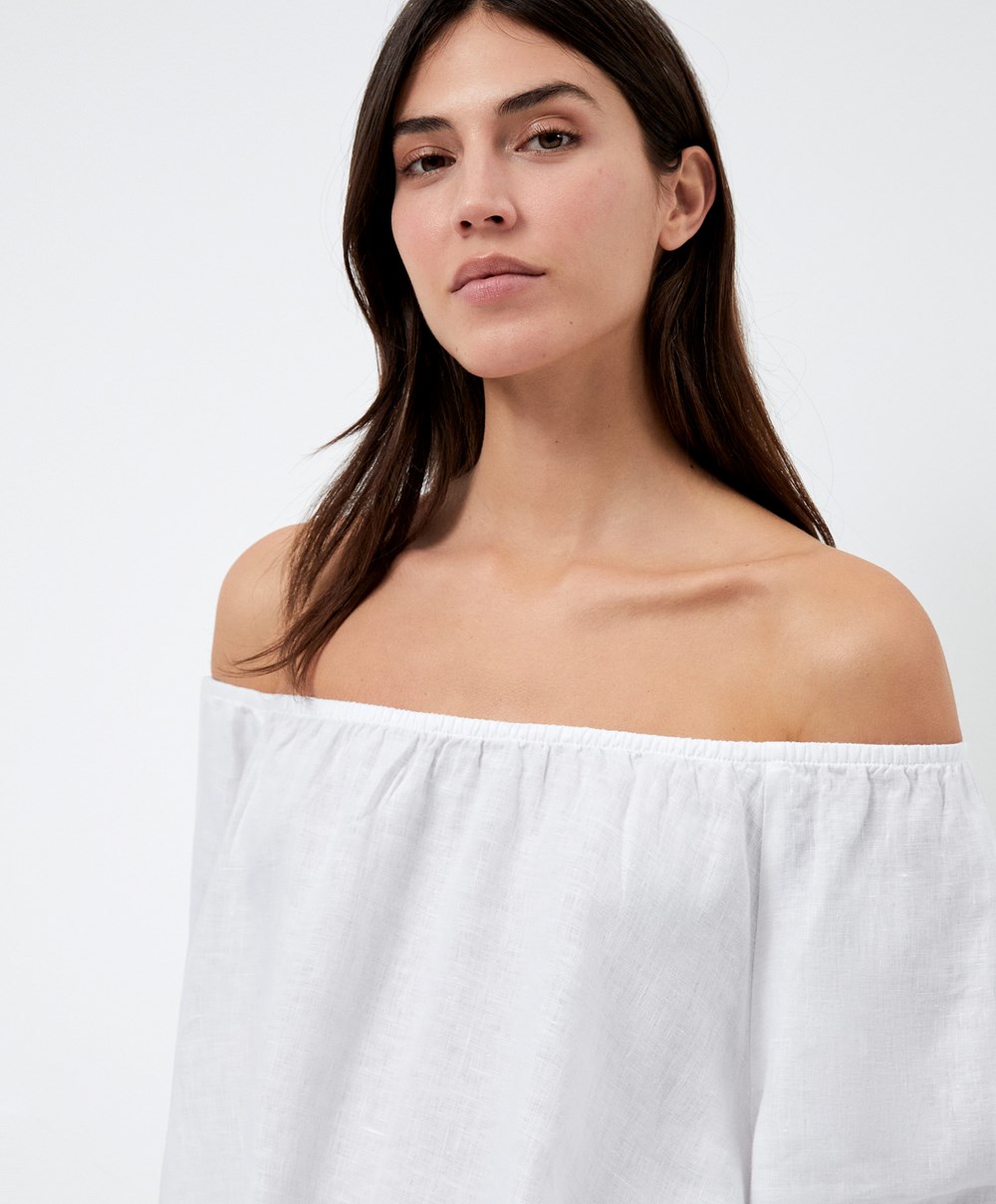 Oysho Long-sleeved 100% Linen Blouse Hvite | ZUOJ23859