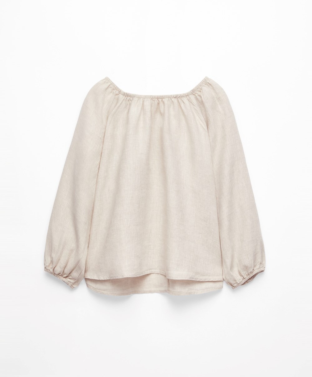 Oysho Long-sleeved 100% Linen Blouse Sand Melange | HFQW16935