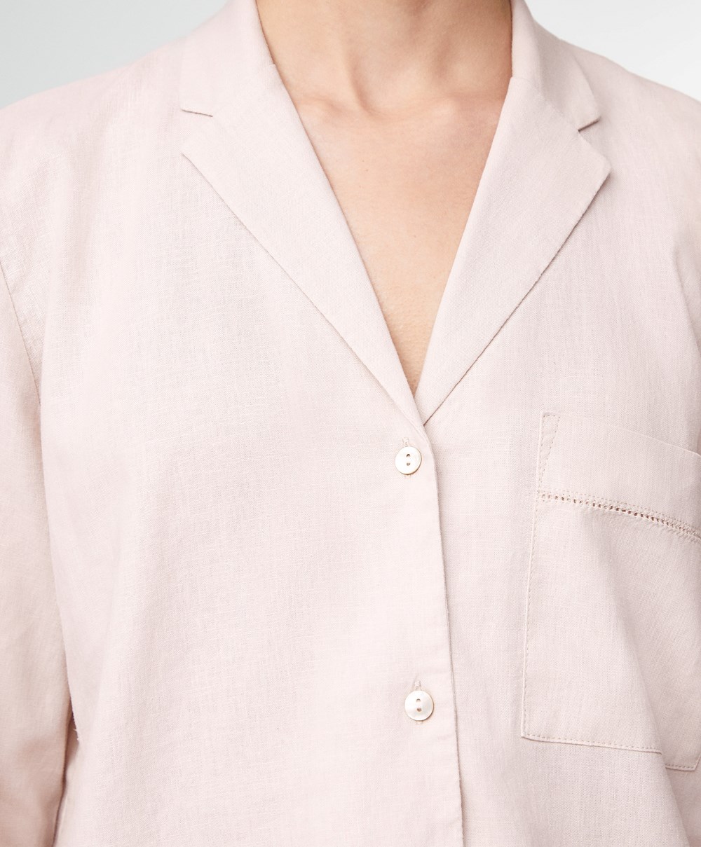 Oysho Long-sleeved Linen Shirt Beige | ITFN61245