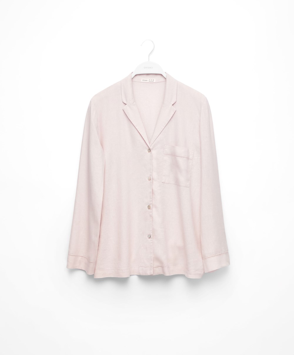 Oysho Long-sleeved Linen Shirt Beige | ITFN61245