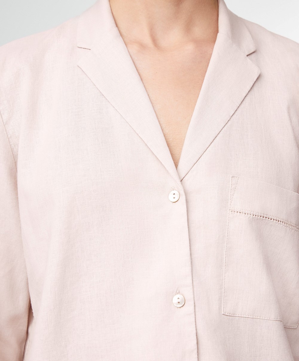 Oysho Long-sleeved Linen Shirt Beige | JQMV20853