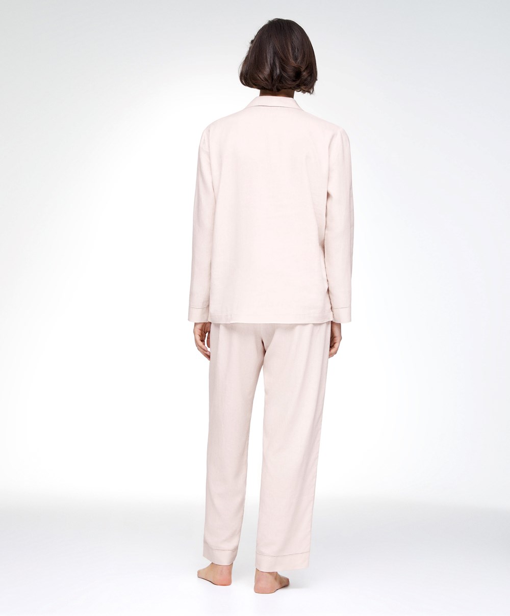 Oysho Long-sleeved Linen Shirt Beige | JQMV20853