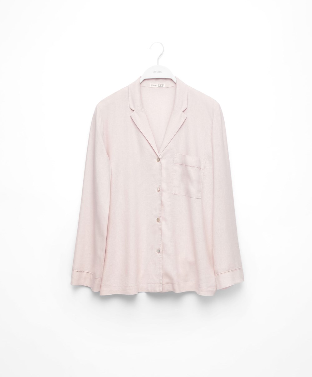 Oysho Long-sleeved Linen Shirt Beige | JQMV20853