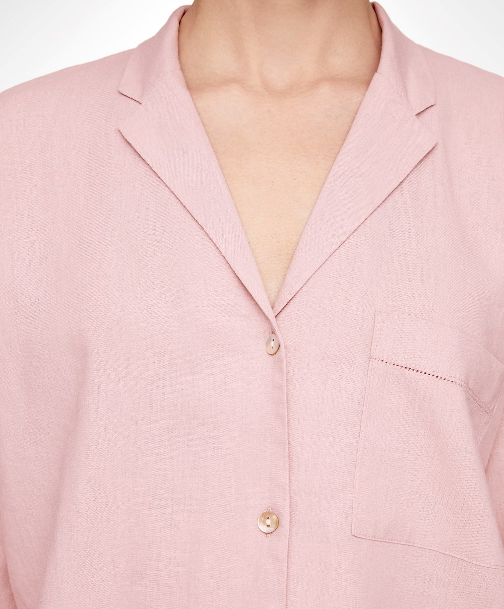 Oysho Long-sleeved Linen Shirt Rosa | FMNU06814