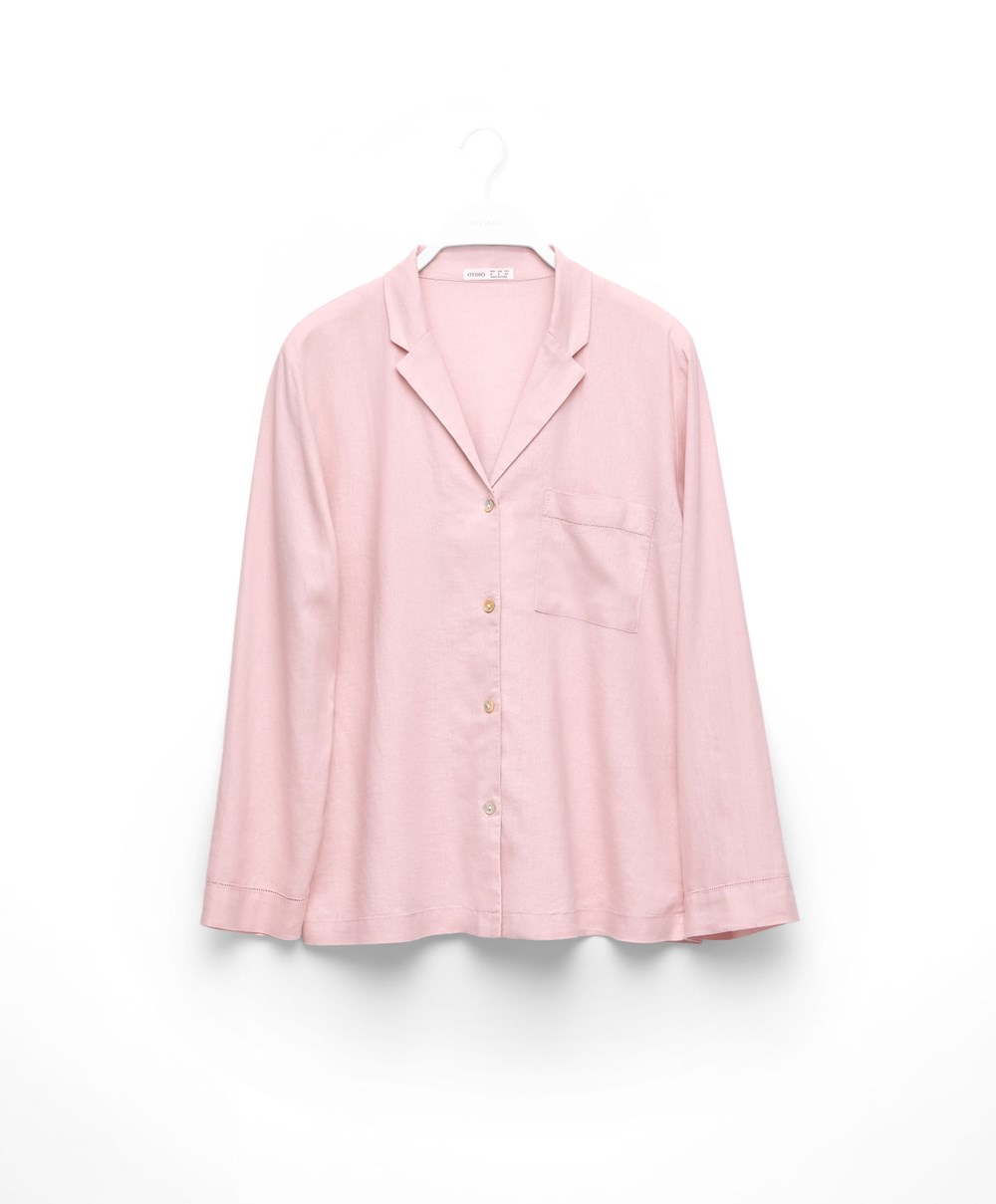 Oysho Long-sleeved Linen Shirt Rosa | FMNU06814