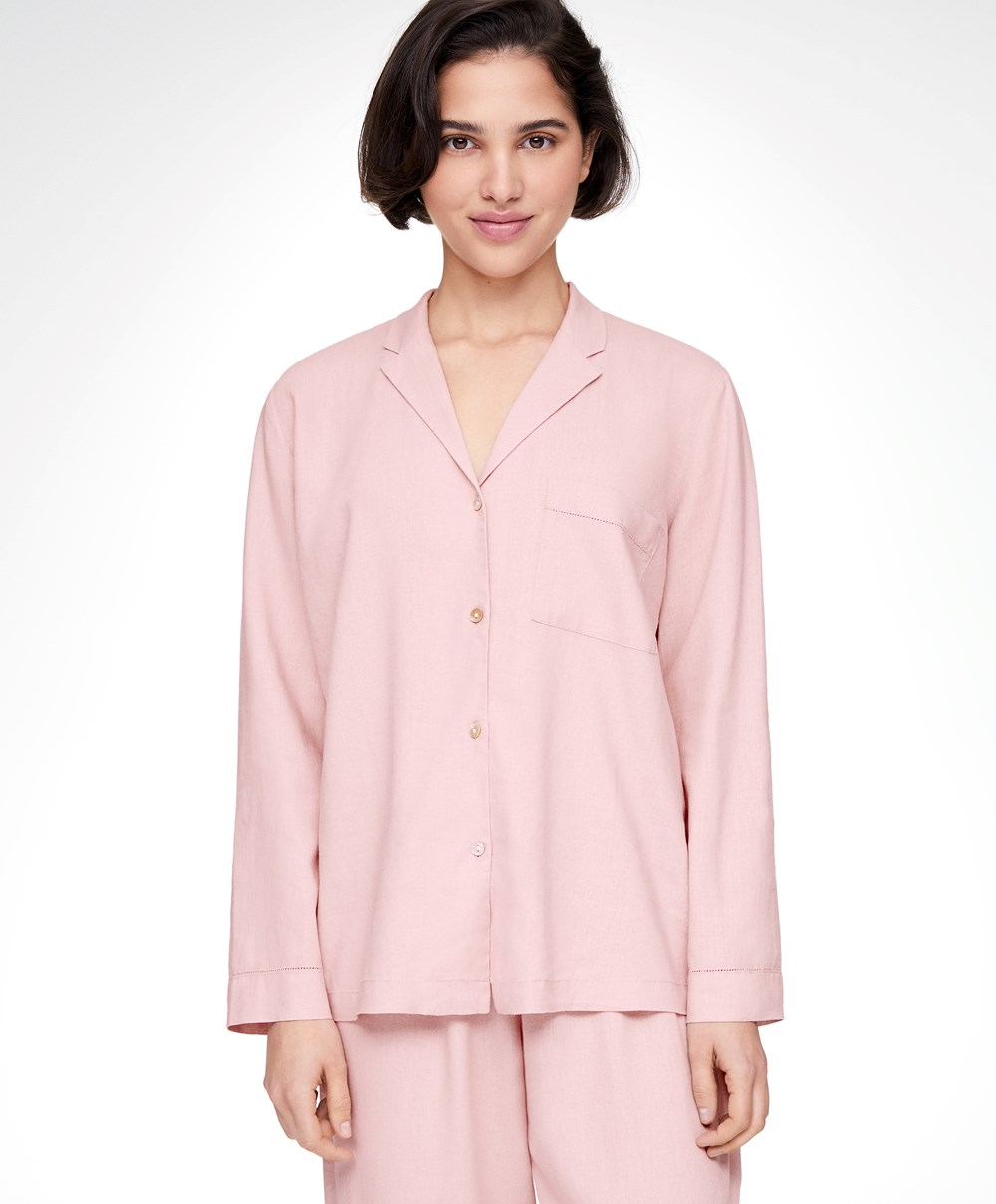 Oysho Long-sleeved Linen Shirt Rosa | FMNU06814