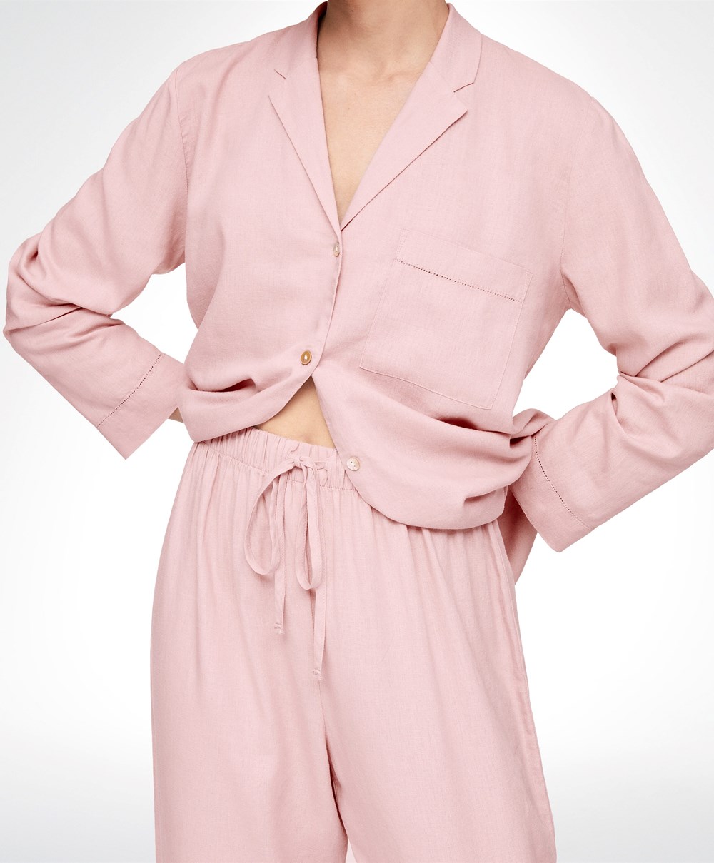 Oysho Long-sleeved Linen Shirt Rosa | XRBJ13284