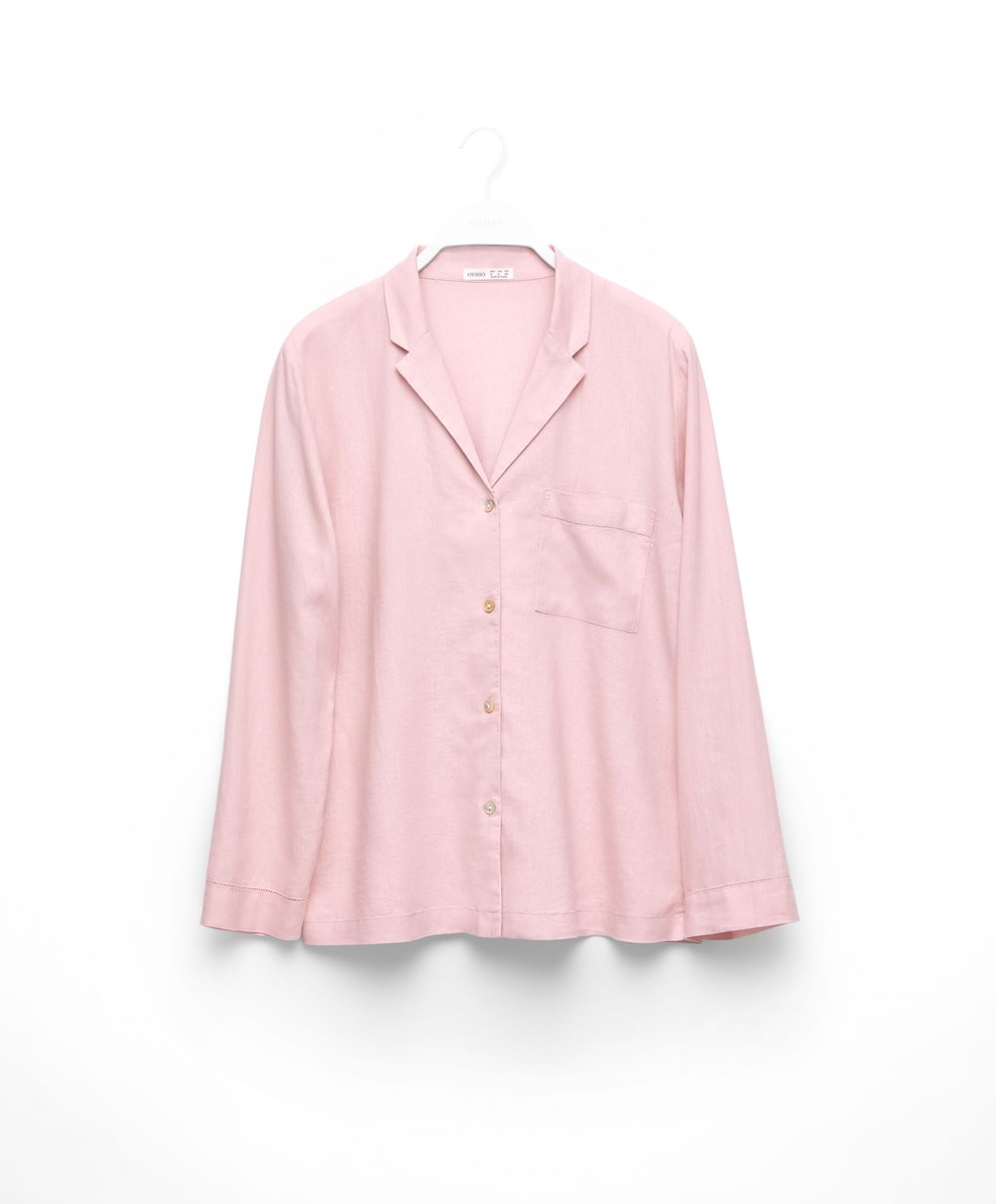 Oysho Long-sleeved Linen Shirt Rosa | XRBJ13284