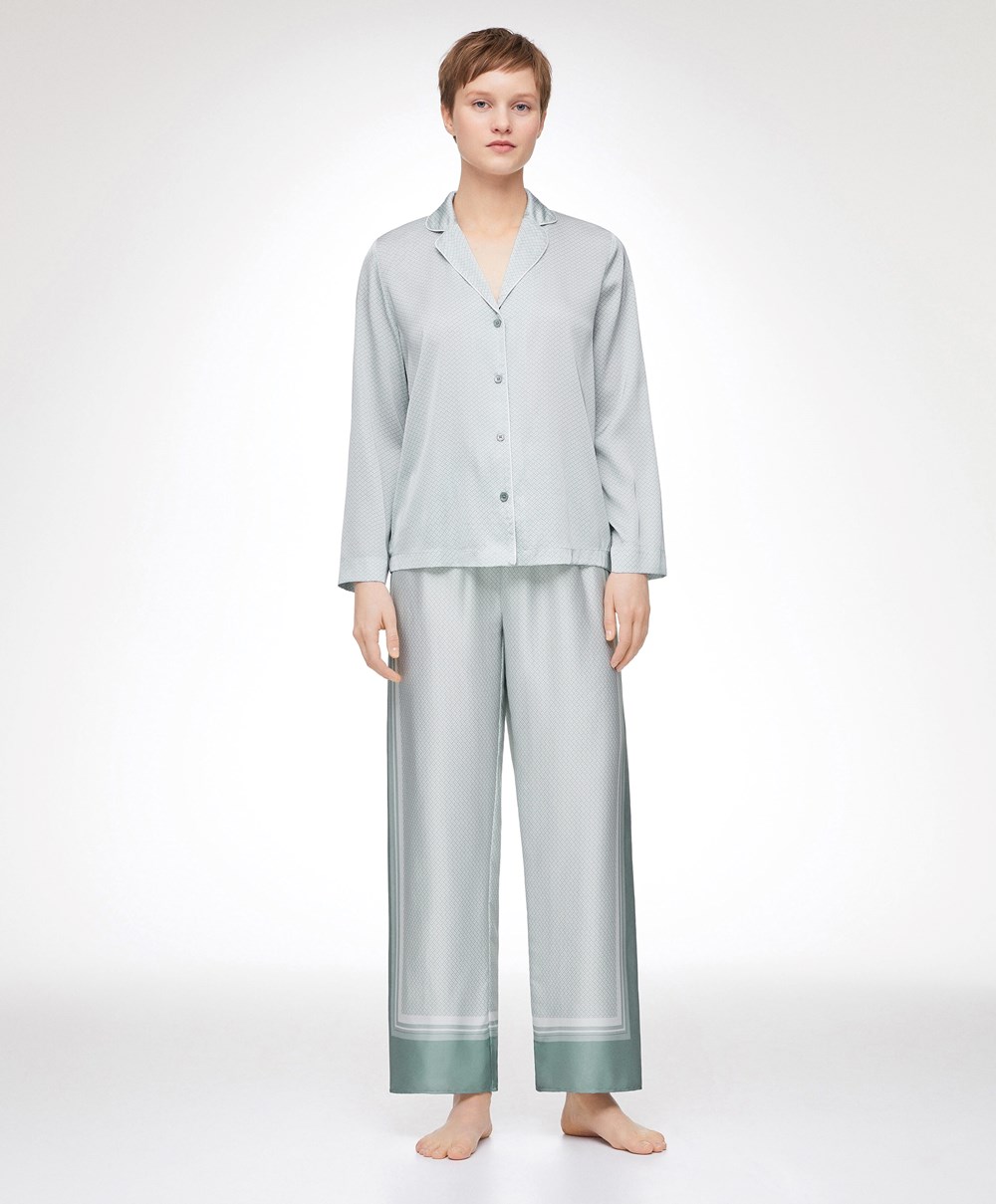 Oysho Long-sleeved Satin Shirt Grønn | DISN47183