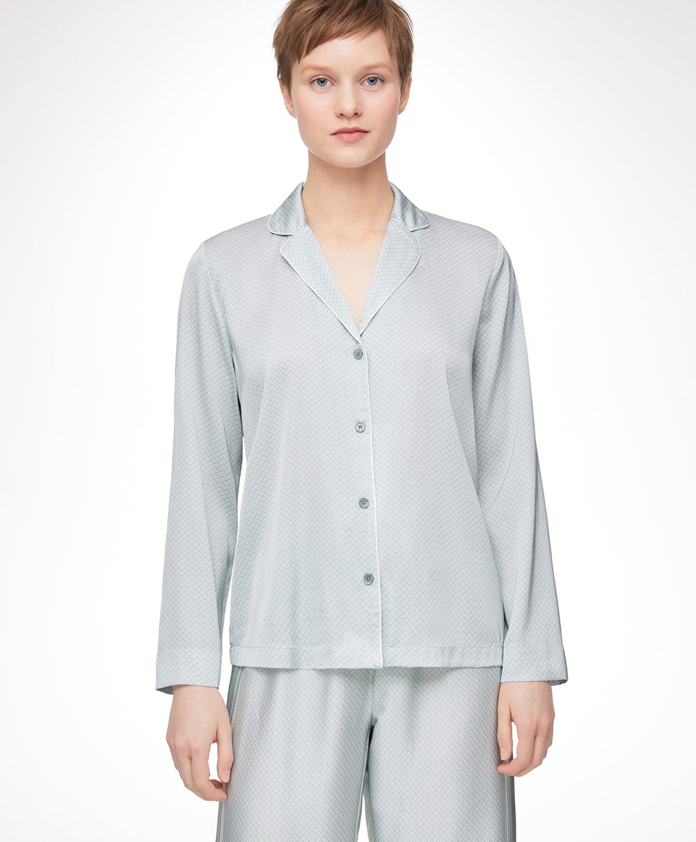 Oysho Long-sleeved Satin Shirt Grønn | DISN47183