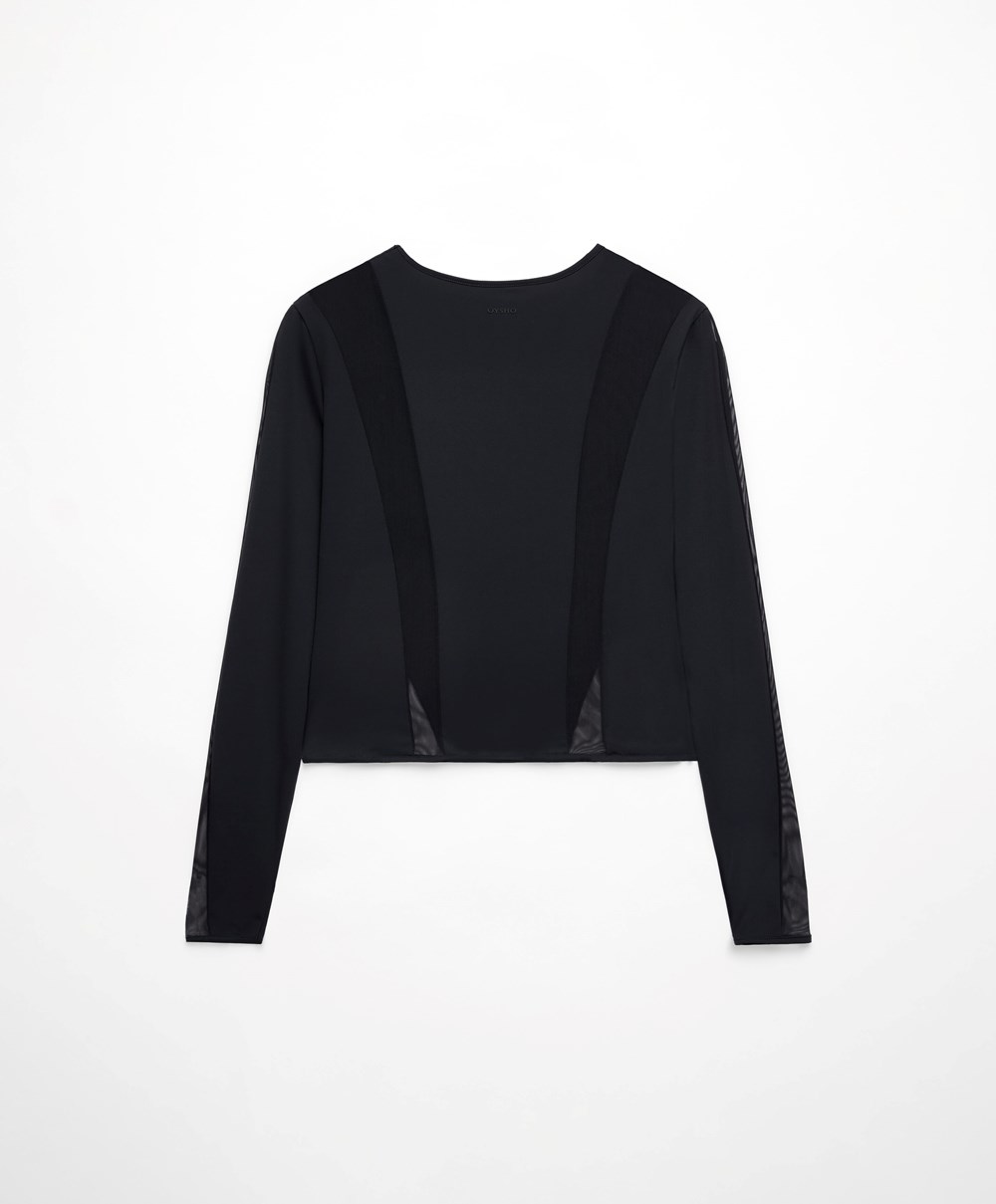 Oysho Long-sleeved Sheers Top Svarte | XAQY19580