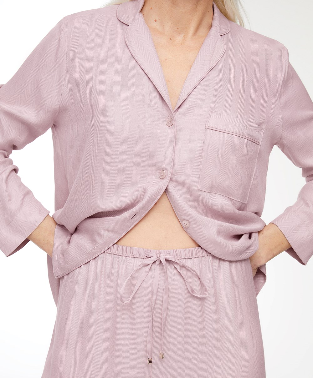 Oysho Long-sleeved Shirt With Piping Rosa | RBYP81046