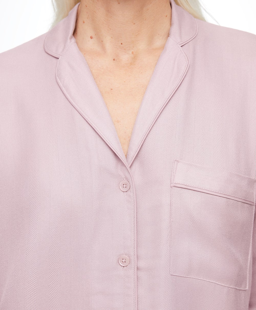 Oysho Long-sleeved Shirt With Piping Rosa | RBYP81046