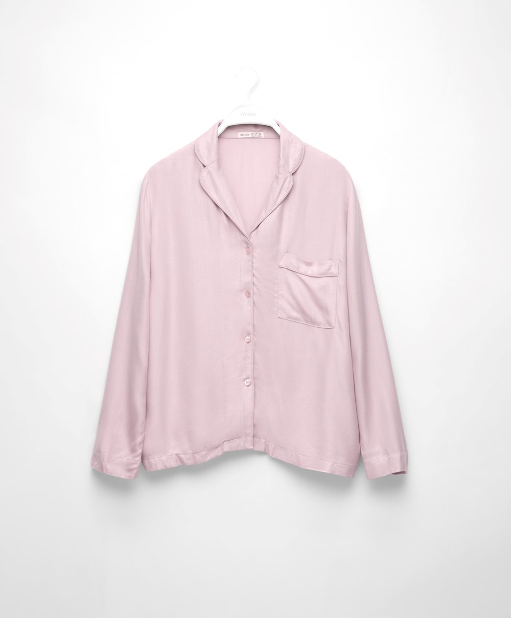 Oysho Long-sleeved Shirt With Piping Rosa | RBYP81046