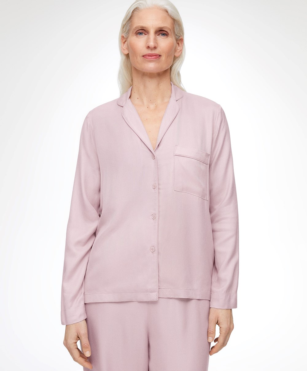 Oysho Long-sleeved Shirt With Piping Rosa | RBYP81046