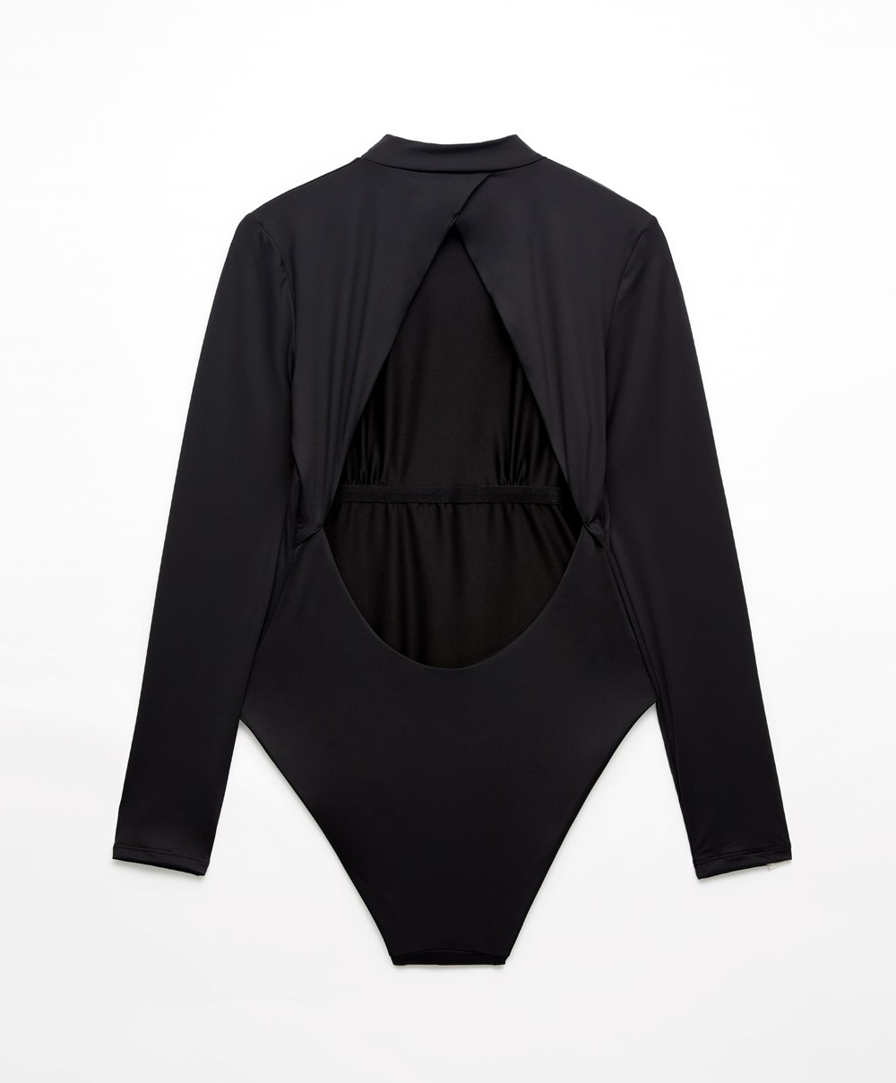 Oysho Long-sleeved Swimsuit Svarte | NFXS24193