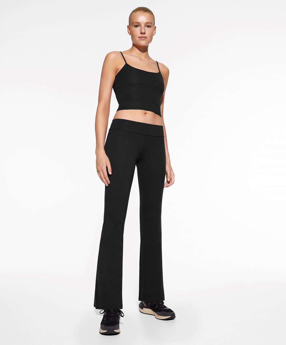 Oysho Low-rise Komfort Flare Trousers Svarte | XWAS09376