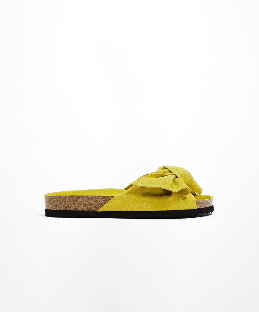 Oysho Lær Bow Sandals Lime | CSHQ97168