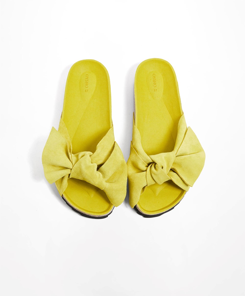 Oysho Lær Bow Sandals Lime | CSHQ97168