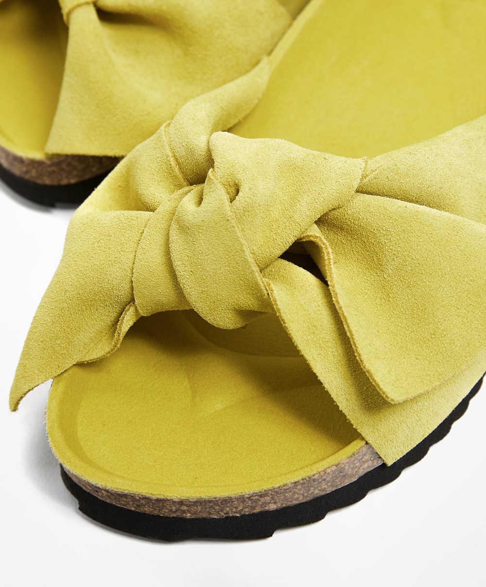 Oysho Lær Bow Sandals Lime | CSHQ97168