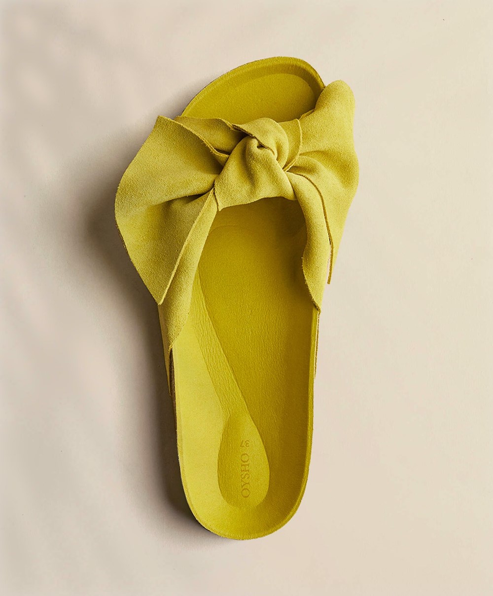 Oysho Lær Bow Sandals Lime | CSHQ97168