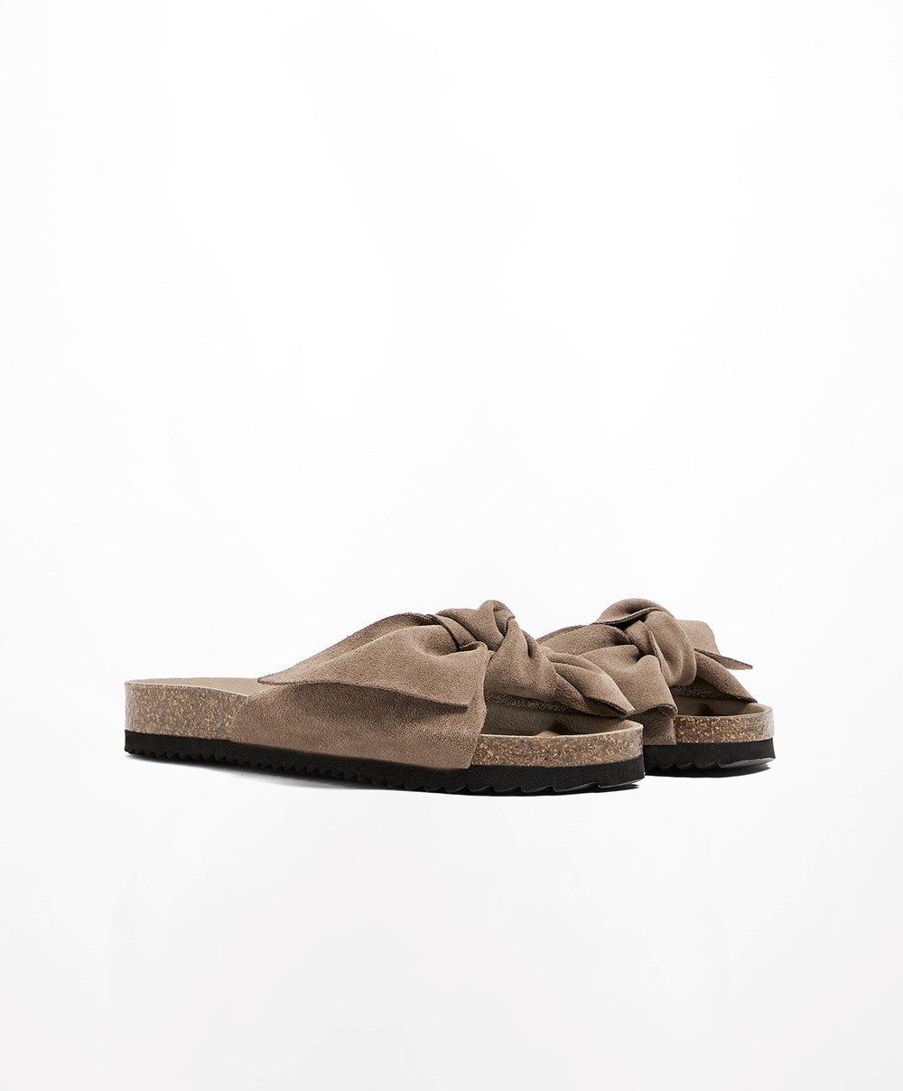 Oysho Lær Bow Sandals Mink | BMIF83241