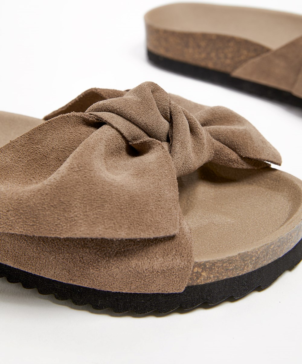 Oysho Lær Bow Sandals Mink | BMIF83241