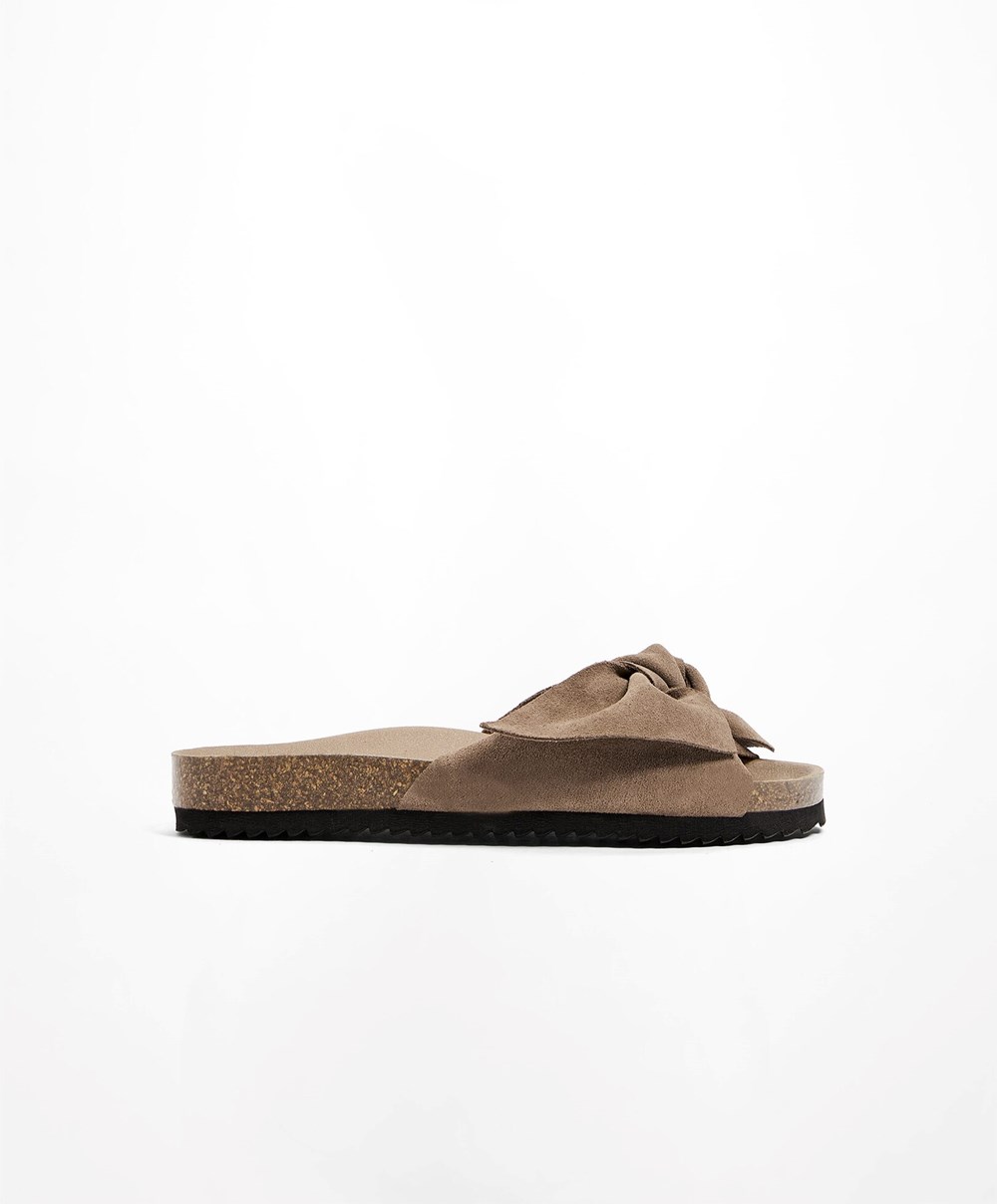 Oysho Lær Bow Sandals Mink | BMIF83241