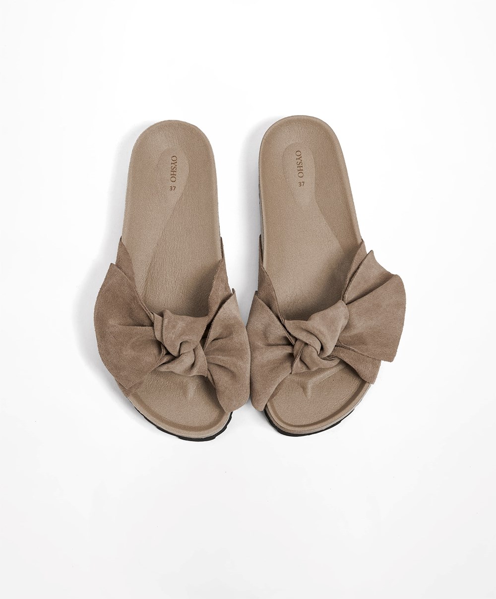 Oysho Lær Bow Sandals Mink | CLXI97632