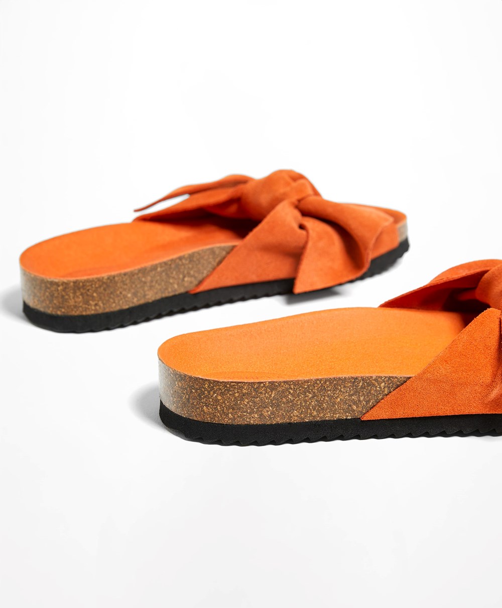 Oysho Lær Bow Sandals Oransje | QKRE63189