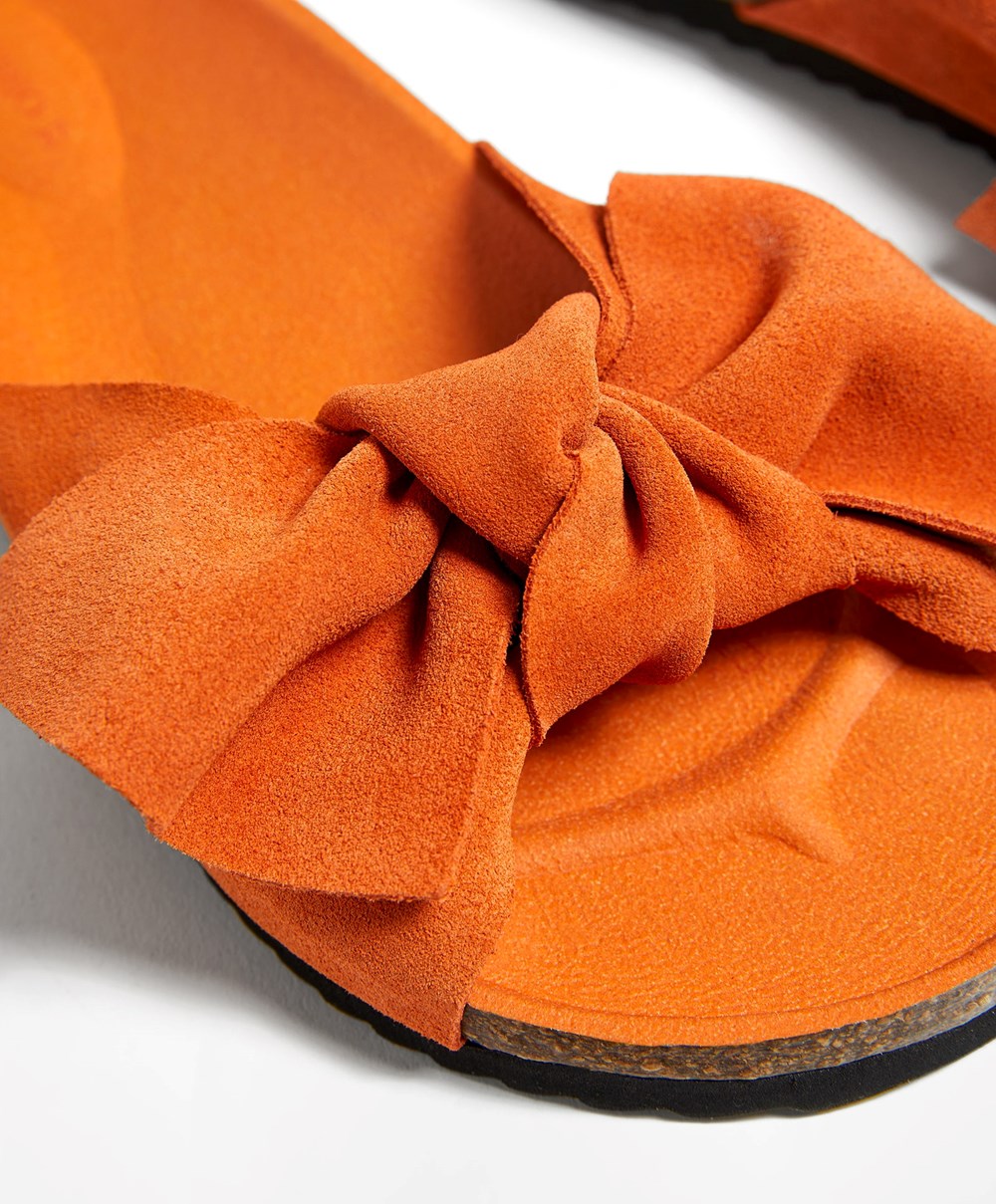 Oysho Lær Bow Sandals Oransje | QKRE63189