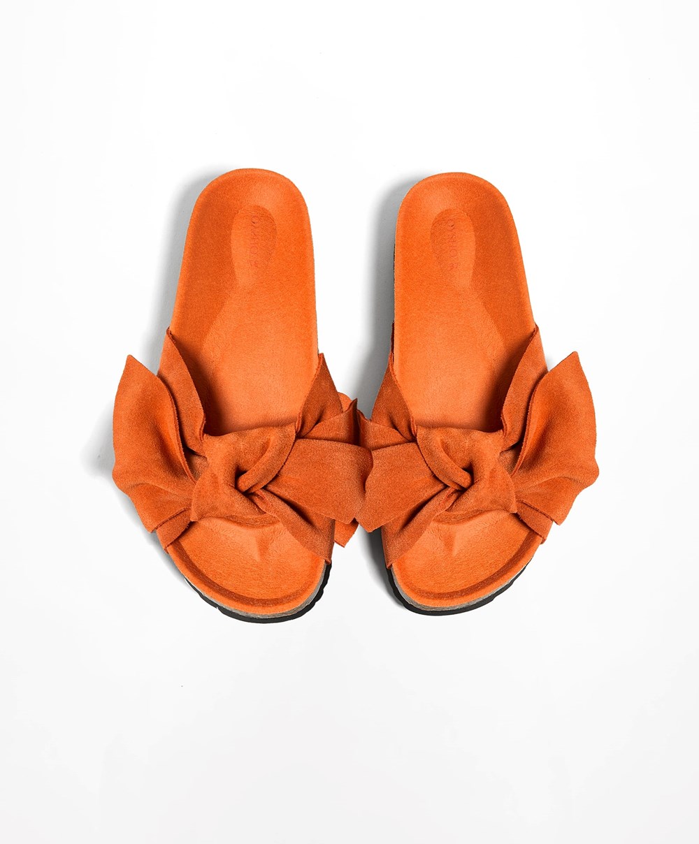 Oysho Lær Bow Sandals Oransje | QKRE63189